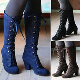 Tall Knight Boots Fashion Suede Lace-up Autumn and Winter round Head Chunky Heel Wish  High Boots, Female