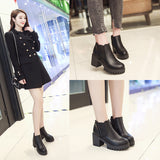 Size 41 Autumn and Winter British Martin Boots Low-Cut Chunky Heel High Heel Women's Ankle Boots round Toe Waterproof Platform Elastic Ankle Boots Wholesale