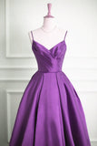 Solvbao Purple Satin V-neckline Straps Long Prom Dress, Purple Evening Dress Formal Dress