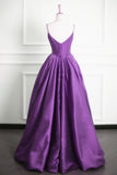 Solvbao Purple Satin V-neckline Straps Long Prom Dress, Purple Evening Dress Formal Dress