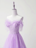 Solvbao Light Purple A-line Sweetheart Tulle Formal Dress, Light Purple Long Prom Dress