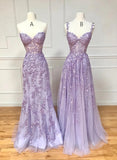 Solvbao Beautiful Purple Tulle with Lace Long Formal Dress, Purple Lace Prom Dress