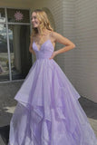 Solvbao Beautiful Light Purple Long Prom Dress, V-neckline Purple Tulle Evening Dress