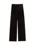 Solid Velvet Straight Leg Pants, Casual Elastic Waist Loose Pants, Women's Clothing