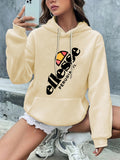 Letter Graphic Casual Hooded Sweatshirt, Drawstring Kangaroo Pockets Long Sleeves Sporty Hoodies, Women's Activewear