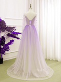 Solvbao Beautiful Purple Gradient Tulle Long Sleeves Party Dress, A-line Tulle Formal Dress