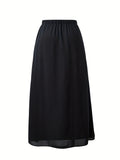 Elegant Elastic Waist Split Skirt, Casual Solid Color Skirt For Spring & Summer, Women's Clothing