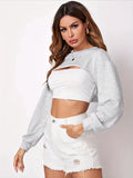 Women Casual Loose Crop Long Sleeve Sweatshirts, Crew Neck Crop Tops, Women's Clothing