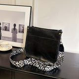 Retro Crossbody Bag For Women, Solid Color Shoulder Bag, Saddle Bag With Leopard Guitar Strap