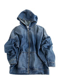 Long Sleeves Hooded Denim Jacket, Full Zipper With Front Pocket Denim Coat, Women's Clothing