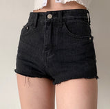 deanwangkt - Frayed High Waist Denim Shorts