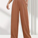 Solid Elastic Waist Loose Pants, Casual Wide Leg Pants For Spring & Summer, Women's Clothing