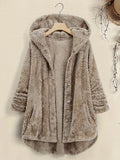 Solid Color Mid-Length Thicken Warm Blend Coat, Casual Button Front Long Sleeve Outerwear, Women's Clothing