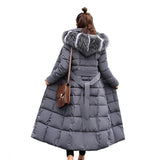 Long cotton-padded women's clothing European and American big fur collar winter coat loose belt cotton-padded clothes new thickened down cotton-padded jackets