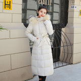 Long cotton-padded women's clothing European and American big fur collar winter coat loose belt cotton-padded clothes new thickened down cotton-padded jackets