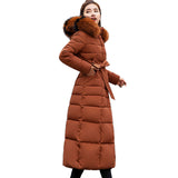 Long cotton-padded women's clothing European and American big fur collar winter coat loose belt cotton-padded clothes new thickened down cotton-padded jackets