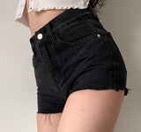 deanwangkt - Frayed High Waist Denim Shorts