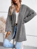 Striped Open Front Cardigan, Casual Lantern Sleeve Cardigan For Fall & Winter, Women's Clothing