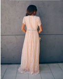 2020 summer new 2025 Popular trade women's clothing  V-neck short sleeve hollow sexy lace dress