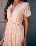 2020 summer new 2025 Popular trade women's clothing  V-neck short sleeve hollow sexy lace dress
