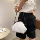 Vintage Chain Crossbody Bag, Stitching Shell Shoulder Bag, Women's Stylish Kiss Lock Purses