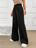 Solid Wide Leg Pants, Casual Tie Waist Long Pants For Spring & Summer, Women's Clothing