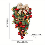 18.5 Inches Artificial Christmas Ball Wreath with Pine Cones, Berry Clusters, Ribbon Bows for Front Door Christmas Wreaths, New Year Xmas Decorations Teardrop Swag