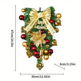 18.5 Inches Artificial Christmas Ball Wreath with Pine Cones, Berry Clusters, Ribbon Bows for Front Door Christmas Wreaths, New Year Xmas Decorations Teardrop Swag