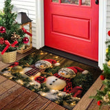 Non-Slip Christmas Snowman Doormat - Machine Washable, Low Pile, Polyester, Fade Resistant, Flat Woven Fabric, Indoor Holiday Mat for Kitchen, Living Room, Bedroom, Bathroom