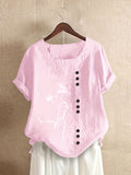 Dandelion Print Button Front Blouse, Casual Short Sleeve Blouse For Spring & Summer, Women's Clothing