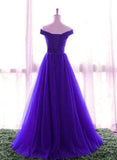 Solvbao Beautiful Purple A-line Long Off Shoulder Prom Dress, New Prom Dress