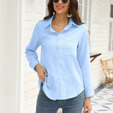 Long Sleeve Button Up Shirt, Pocket Casual Every Day Top For Spring & Fall, Women's Clothing