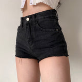 deanwangkt - Frayed High Waist Denim Shorts