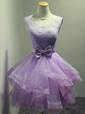 Solvbao Lovely Organza and Lace Purple Layers Short Homecoming Dress, Lavender Party Dresses