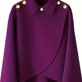 deanwangkt-1  Solid Collared Cape Tops, Casual Asymmetrical Outerwear, Women's Clothing
