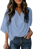 Women's Blouse V-neck Loose Casual Fashion Chiffon Solid Blouse