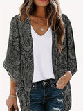 Paisley Print Coverup Kimono, Casual Open Front 3/4 Sleeve Blouse, Women's Clothing