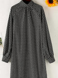 Polka Dot Print Dress, Elegant Tucked Long Sleeve Dress, Women's Clothing