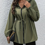 Zip Front Hooded Trench Coat, Casual Long Sleeve Coat For Fall & Winter, Women's Clothing