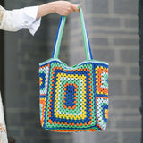 Vibrant Bohemian Chic Crochet Tote Bag - Handcrafted, Fashion-Forward Ethnic Style - Perfect for Womens Travel Adventures, Versatile & Lightweight