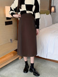 Solid High Waist Split Back Skirt, Vintage A Line Midi Skirt For Spring & Fall, Women's Clothing