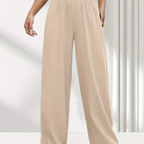 Solid Elastic Waist Loose Pants, Casual Wide Leg Pants For Spring & Summer, Women's Clothing