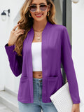 Solid Open Front Blazer, Casual Long Sleeve Pocket Blazer, Women's Clothing