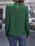 Mock Neck Pleated Simple Blouse, Versatile Long Sleeve Blouse For Spring & Fall, Women's Clothing