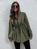 Zip Front Hooded Trench Coat, Casual Long Sleeve Coat For Fall & Winter, Women's Clothing