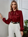 Solid Tie Neck Blouse, Elegant Long Sleeve Blouse For Spring & Fall, Women's Clothing