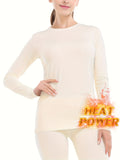 Seamless Thermal Underwear Set, Long Sleeve Crew Neck Tops & Pants, Women's Loungewear & Underwear