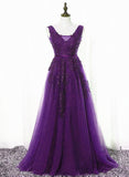 Solvbao Beautiful Purple Tulle A-line Party Dress, Long Bridesmaid Dress