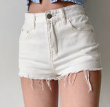 deanwangkt - Frayed High Waist Denim Shorts