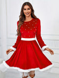 Festive Ladies' Christmas Costumes for Adults - Holiday Party Outfits with Bursting Beads, Santa Claus Performance, and Belt Decorations - Perfect for Ladies' Night Out